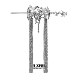 1ST XULIE "Taboo Rose" Gothic Rose Tassel Hairpin in Rhodium - Product View