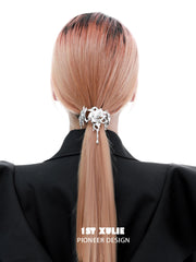 1ST XULIE "Taboo Rose" Gothic Rose Tassel Hairpin in Rhodium - Detachable Feature View