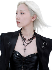 1ST XULIE "Taboo Rose" Gothic Scarlet Rose Burial Necklace in Rhodium Plated - On Model Close Up