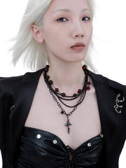 1ST XULIE "Taboo Rose" Gothic Scarlet Rose Burial Necklace in Rhodium Plated - Side View