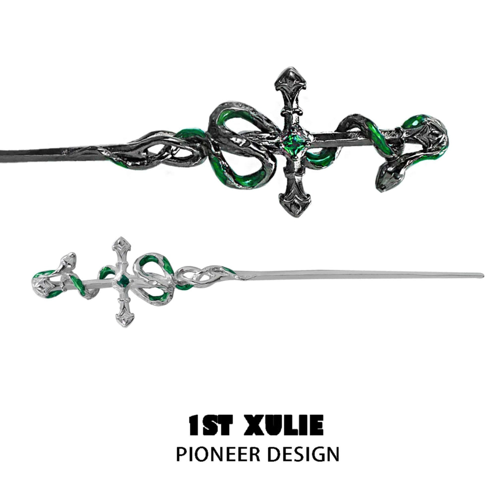 1ST XULIE "Sappho's Serpent" Gothic Serpentine Sword Hairpin in Platinum Plated - Product View
