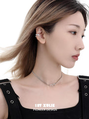1ST XULIE "Star Trails" Gothic Skeleton Heart Ear Clips in 925 Sterling Silver - Side View