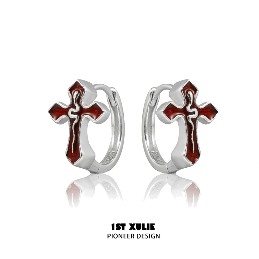 1ST XULIE "Snake Bite" Gothic Snake & Cross Asymmetrical Earrings in 925 Sterling Silver - Detail Shot