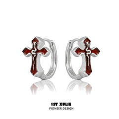 1ST XULIE "Snake Bite" Gothic Snake & Cross Asymmetrical Earrings in 925 Sterling Silver - Detail Shot