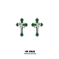 1ST XULIE "Snake Bite" Gothic Snake & Cross Asymmetrical Earrings in 925 Sterling Silver - Lifestyle Shot