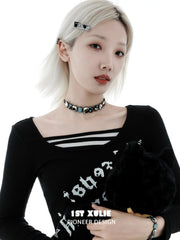 1ST XULIE "Ghosts" Gothic Statement Black Cat Choker Necklace in Platinum Plated - Back View
