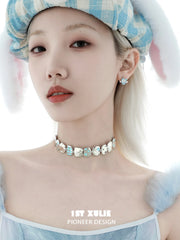 1ST XULIE "Ghosts" Gothic Statement Black Cat Choker Necklace in Platinum Plated - Product View