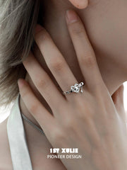 1ST XULIE "Star Trails" Gothic Statement Skeleton Heart Ring in 925 Sterling Silver - On Model