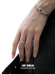 1ST XULIE "Star Trails" Gothic Statement Skeleton Heart Ring in 925 Sterling Silver - Side View
