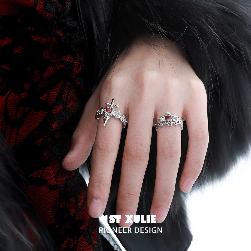 1ST XULIE "Forbidden Love" Gothic Sword and Rose Ring in 925 Sterling Silver - Detail Shot
