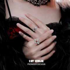 1ST XULIE "Forbidden Love" Gothic Sword and Rose Ring in 925 Sterling Silver - Lifestyle Shot