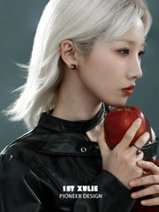 1ST XULIE "Forbidden Love" Gothic Viper's Apple Stud Earrings in 18K Black Gold Plated Brass - On Model