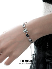 1ST XULIE "Graffiti Kitten" Sleek Adjustable Chain Bracelet in Platinum Plated - Clasp Detail