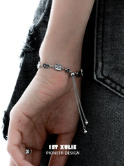 1ST XULIE "Graffiti Kitten" Sleek Adjustable Chain Bracelet in Platinum Plated - Detail Shot