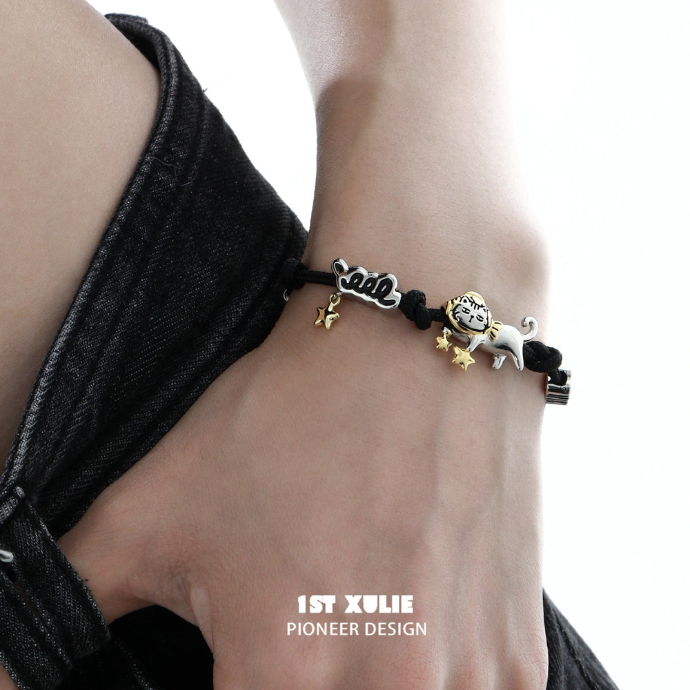 1ST XULIE "Graffiti Kitten" Charm Rope Bracelet in Nylon - Side View