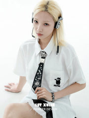1ST XULIE "Angel Cuties" Graffiti Kitten Choker Tie in Microfiber Leather & Platinum Plated Brass - Charm Detail Shot