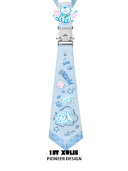 1ST XULIE "Angel Cuties" Graffiti Kitten Choker Tie in Microfiber Leather & Platinum Plated Brass - Product View