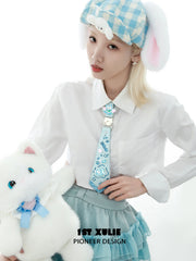 1ST XULIE "Angel Cuties" Graffiti Kitten Choker Tie in Microfiber Leather & Platinum Plated Brass - Lifestyle Shot