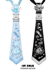 1ST XULIE "Angel Cuties" Graffiti Kitten Choker Tie in Microfiber Leather & Platinum Plated Brass - On Model Side View