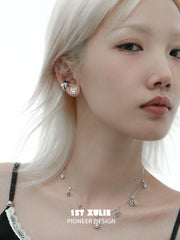 1ST XULIE "Graffiti Kitten" Minimalist Clip-on Hoop Earrings in Platinum Plated Brass - Back View
