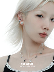 1ST XULIE "Graffiti Kitten" Minimalist Clip-on Hoop Earrings in Platinum Plated Brass - Lifestyle Shot