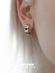 1ST XULIE "Graffiti Kitten" Small Huggie Hoop Earrings in Platinum Plated Brass - Product View