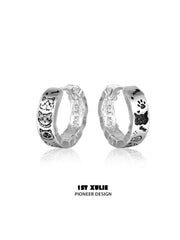 1ST XULIE "Graffiti Kitten" Small Huggie Hoop Earrings in Platinum Plated Brass - On Model