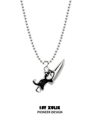 1ST XULIE "Graffit Kitten & Puppy" Necklace in 925 Sterling Silver - Angle View