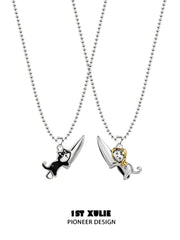 1ST XULIE "Graffit Kitten & Puppy" Necklace in 925 Sterling Silver - On Model