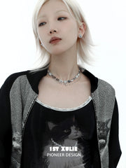 1ST XULIE "Graffiti Kitten" Statement Choker Necklace in Platinum Plated - Side View