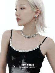 1ST XULIE "Graffiti Kitten" Statement Choker Necklace in Platinum Plated - Clasp Detail