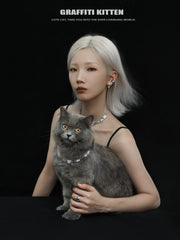 1ST XULIE "Graffiti Kitten" Statement Choker Necklace in Platinum Plated - Detail Shot