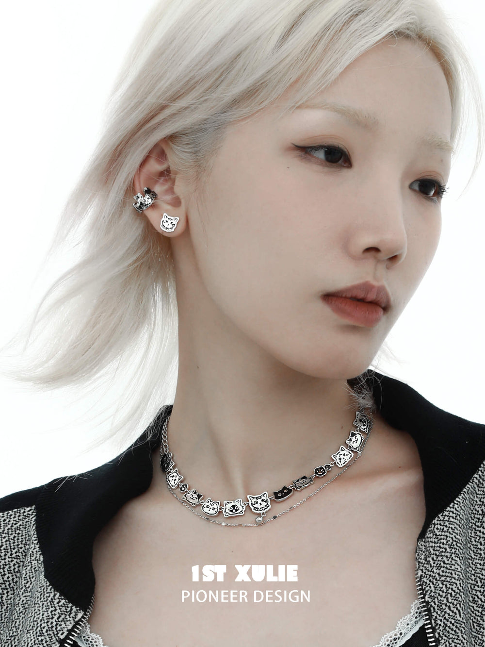 1ST XULIE "Graffiti Kitten" Statement Choker Necklace in Platinum Plated - Lifestyle Shot
