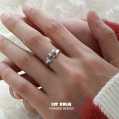 1ST XULIE "MERRY CHRISTMAS 2024" Graffiti Puppy Adjustable Ring in 925 Sterling Silver - Detail Shot
