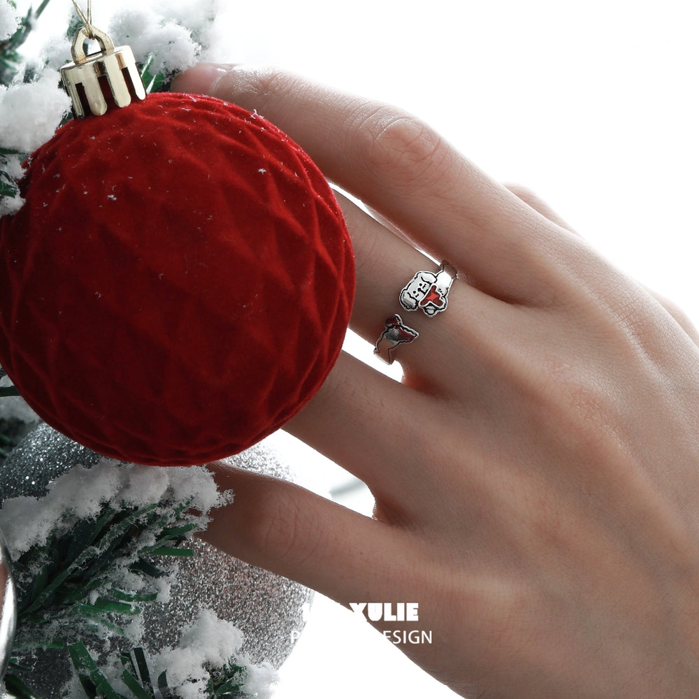 1ST XULIE "MERRY CHRISTMAS 2024" Graffiti Puppy Adjustable Ring in 925 Sterling Silver - Side View