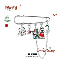 1ST XULIE "MERRY CHRISTMAS 2024" Graffiti Puppy Brooch in Platinum Plated Brass - Product View