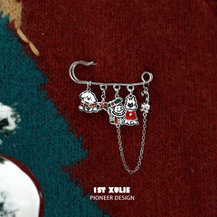 1ST XULIE "MERRY CHRISTMAS 2024" Graffiti Puppy Brooch in Platinum Plated Brass - On Model