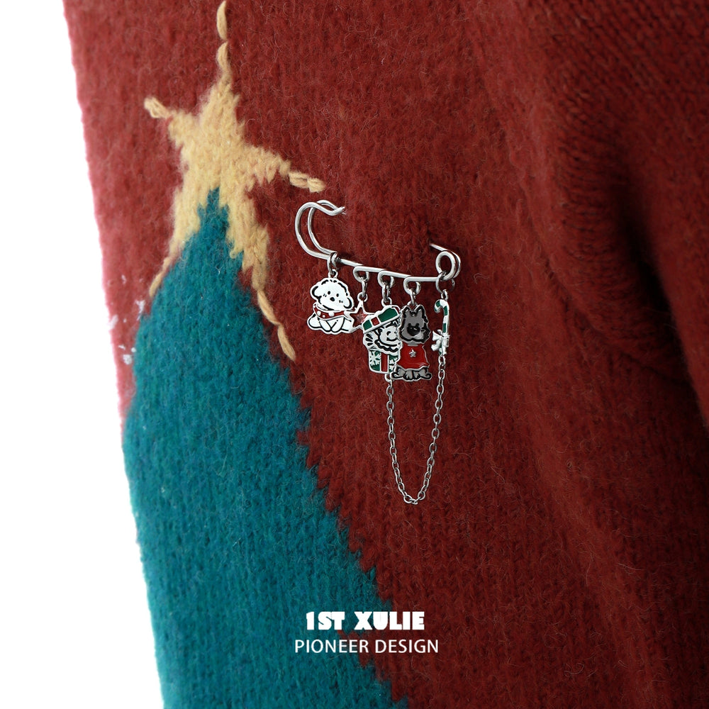 1ST XULIE "MERRY CHRISTMAS 2024" Graffiti Puppy Brooch in Platinum Plated Brass - Packaging View