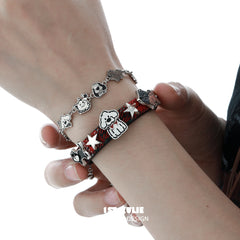 1ST XULIE "MERRY CHRISTMAS 2024" Festive Graffiti Puppy Layered Charm Bracelet in Leather and Brass - Side View