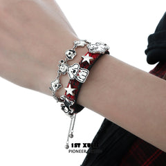 1ST XULIE "MERRY CHRISTMAS 2024" Festive Graffiti Puppy Layered Charm Bracelet in Leather and Brass - Clasp Detail