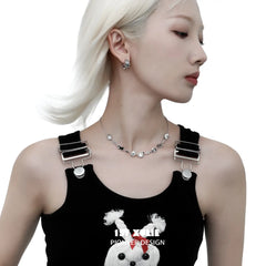 1ST XULIE "Graffiti Puppy" Artistic Statement Choker Necklace in Platinum Plated Brass - On Model