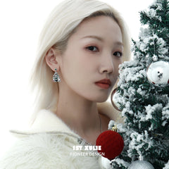 1ST XULIE "MERRY CHRISTMAS 2024" Graffiti Puppy Christmas Tree Stud Earrings in Platinum Plated - Back View with S925 Silver Post