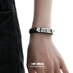 1ST XULIE "Graffiti Puppy" Leather Charm Bracelet in Platinum Plated Finish - Side View