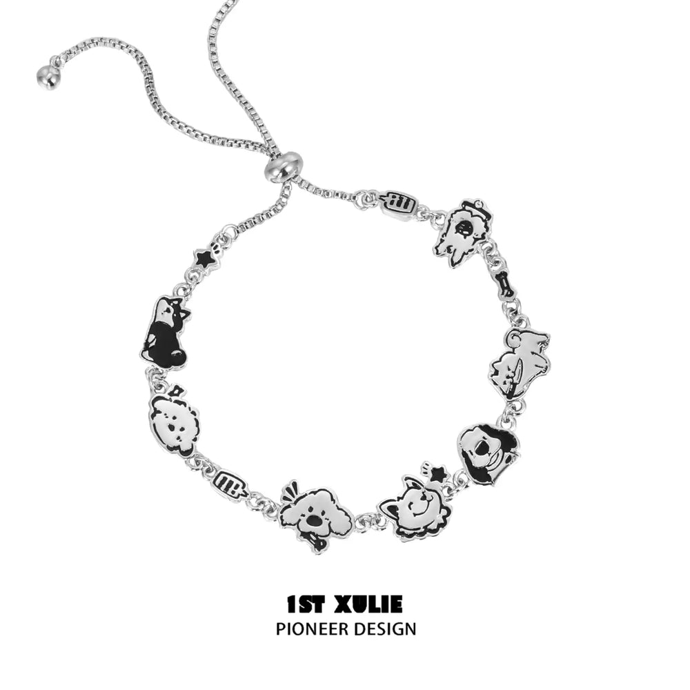 1ST XULIE "Graffiti Puppy" Leather Charm Bracelet in Platinum Plated Finish - On Model