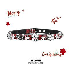 1ST XULIE "MERRY CHRISTMAS 2024" Graffiti Puppy Leather Choker Necklace in Leather and Rhodium Plated Brass - Product View