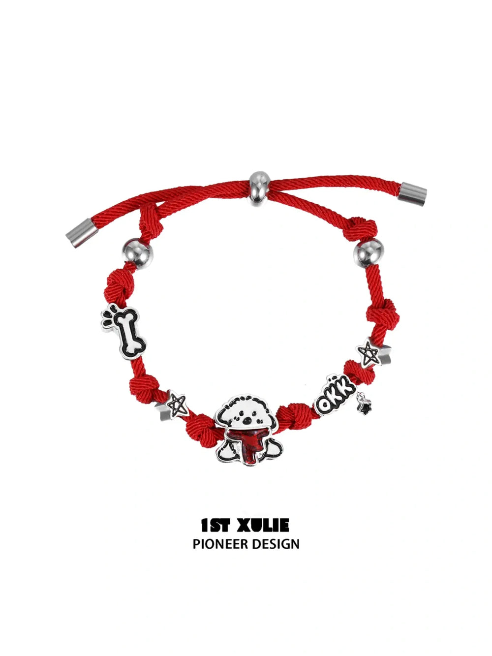 1ST XULIE "Graffiti Puppy" Rope Charm Bracelet in Platinum Plated Brass - Adjustable Clasp Detail