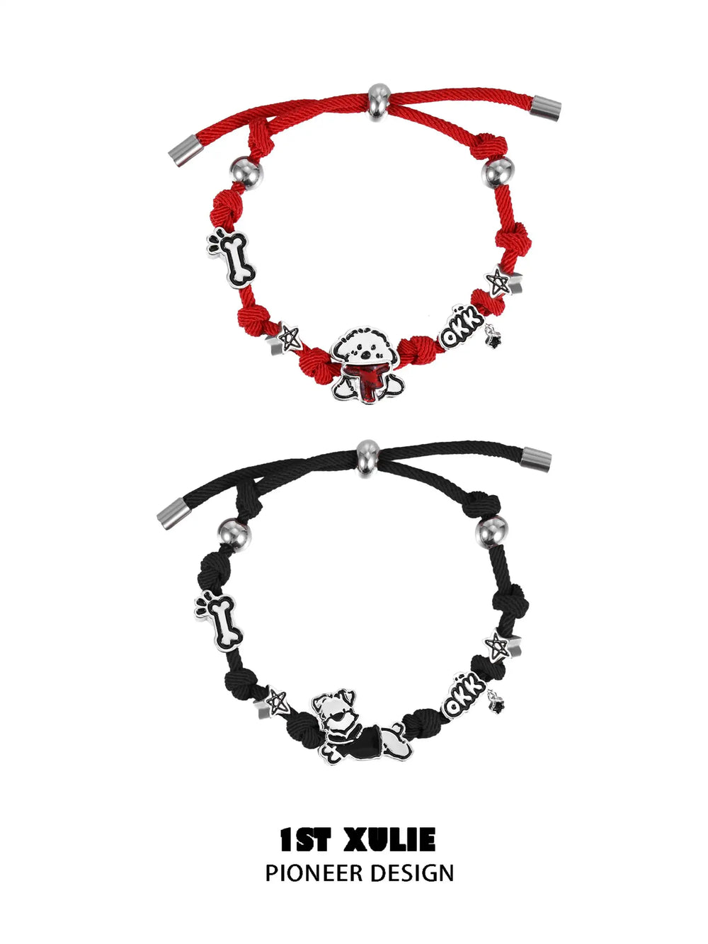 1ST XULIE "Graffiti Puppy" Rope Charm Bracelet in Platinum Plated Brass - Lifestyle Shot