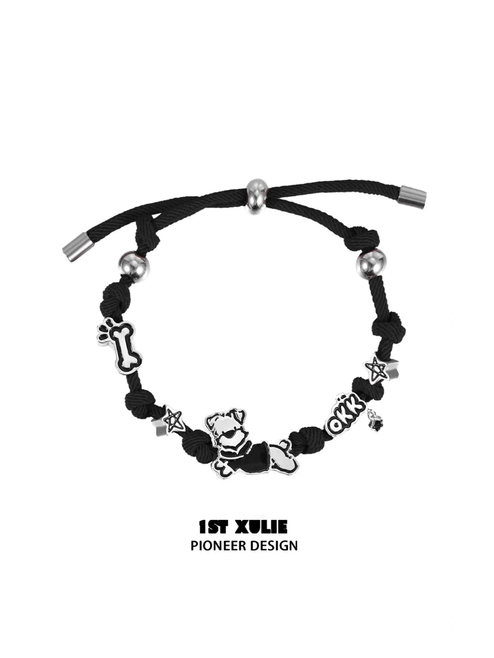 1ST XULIE "Graffiti Puppy" Rope Charm Bracelet in Platinum Plated Brass - Packaging View