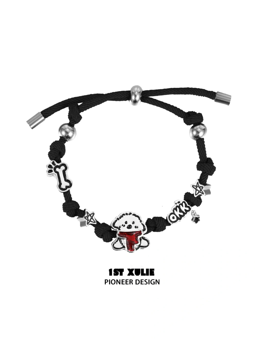 1ST XULIE "Graffiti Puppy" Rope Charm Bracelet in Platinum Plated Brass - Side View