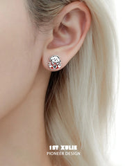 1ST XULIE "Graffiti Puppy Spring Festival" Mismatched Chinese New Year Stud Earrings in Platinum Plated Brass - Product View
